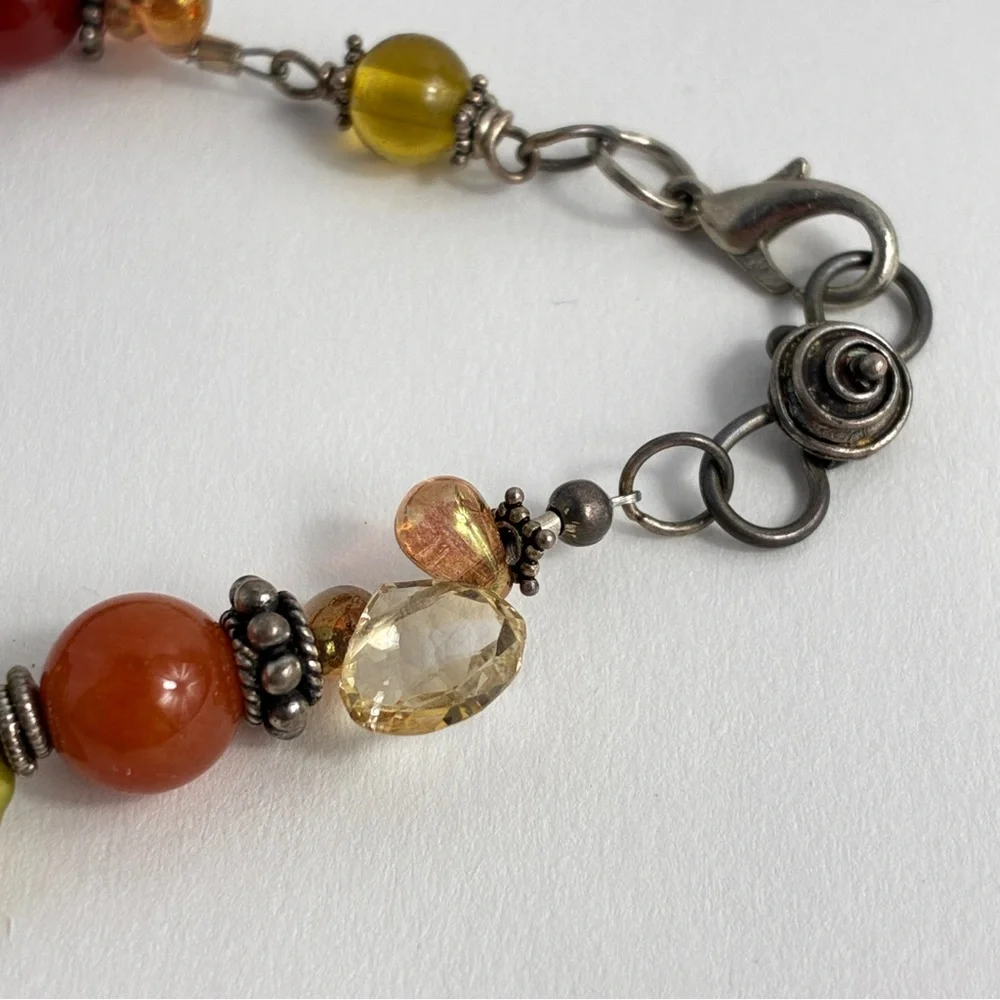 Artisan Beaded Bracelet Green Baroque Pearls Carnelian Citrine Earthy Tones